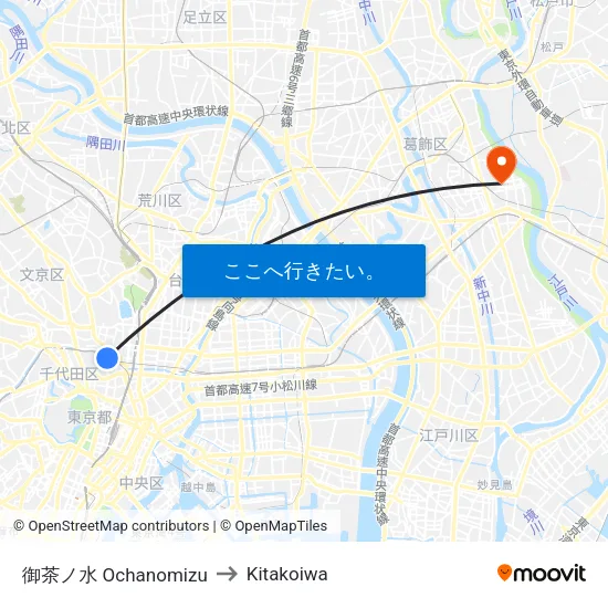 御茶ノ水 Ochanomizu to Kitakoiwa map