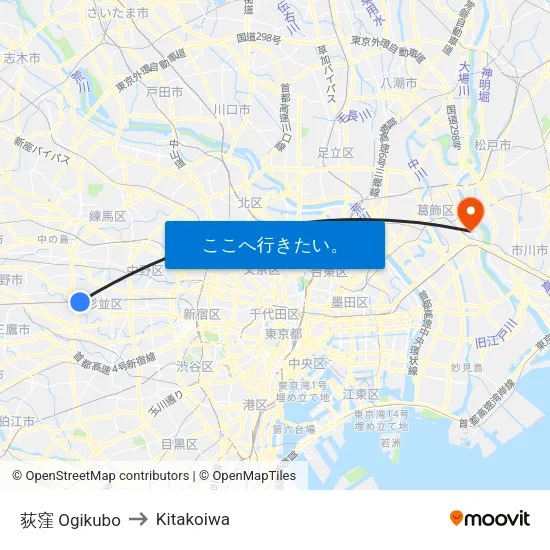 荻窪 Ogikubo to Kitakoiwa map