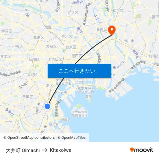 大井町 Oimachi to Kitakoiwa map