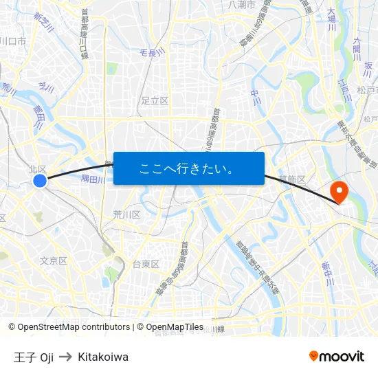 王子 Oji to Kitakoiwa map