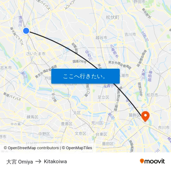 大宮 Omiya to Kitakoiwa map