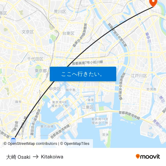 大崎 Osaki to Kitakoiwa map