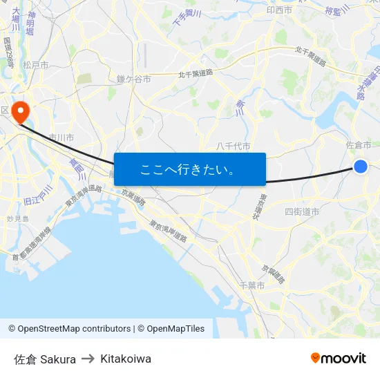 佐倉 Sakura to Kitakoiwa map