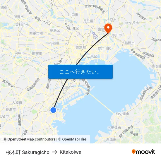 桜木町 Sakuragicho to Kitakoiwa map