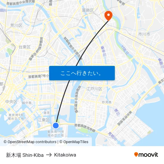 新木場 Shin-Kiba to Kitakoiwa map