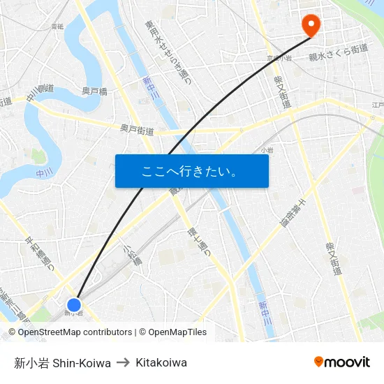 新小岩 Shin-Koiwa to Kitakoiwa map