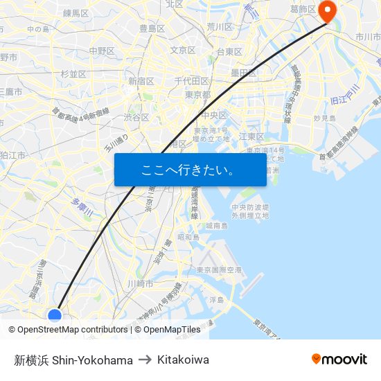 新横浜 Shin-Yokohama to Kitakoiwa map