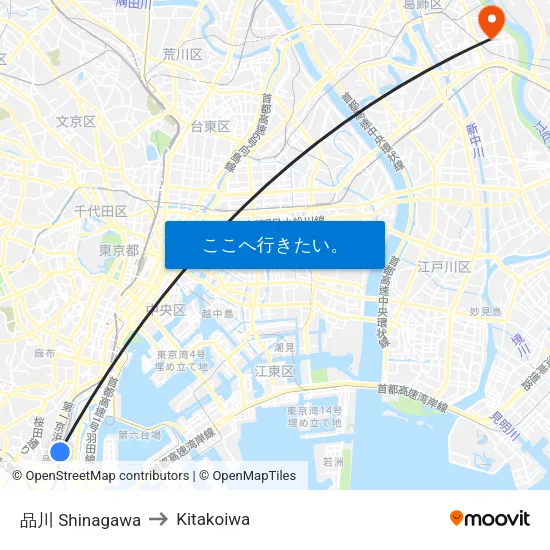 品川 Shinagawa to Kitakoiwa map