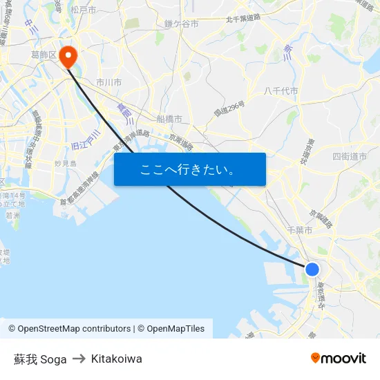 蘇我 Soga to Kitakoiwa map