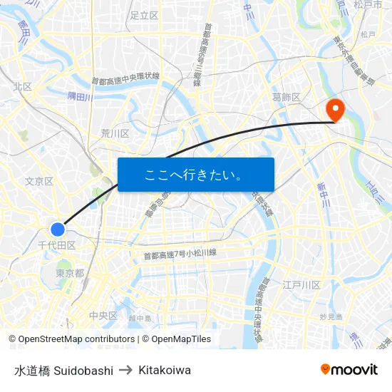 水道橋 Suidobashi to Kitakoiwa map
