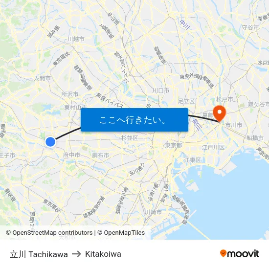 立川 Tachikawa to Kitakoiwa map