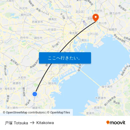 戸塚 Totsuka to Kitakoiwa map