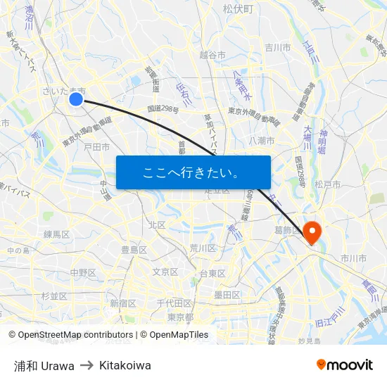 浦和 Urawa to Kitakoiwa map
