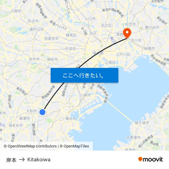 岸本 to Kitakoiwa map