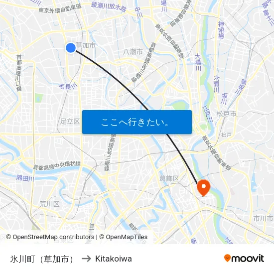氷川町（草加市） to Kitakoiwa map