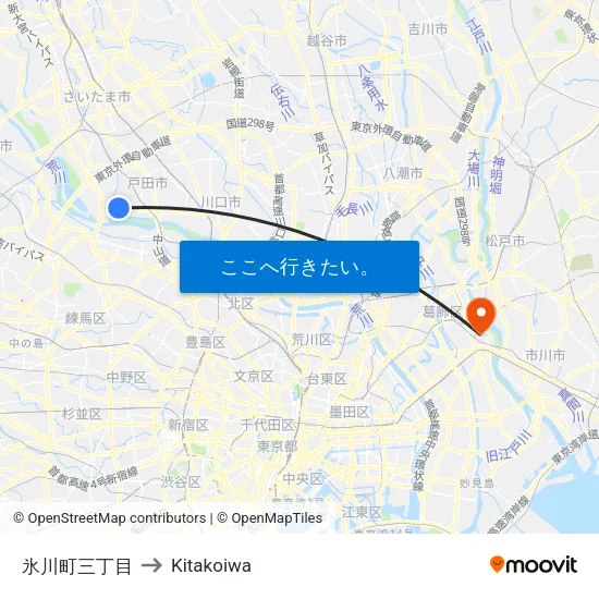 氷川町三丁目 to Kitakoiwa map