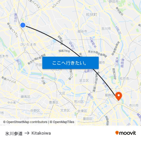 氷川参道 to Kitakoiwa map