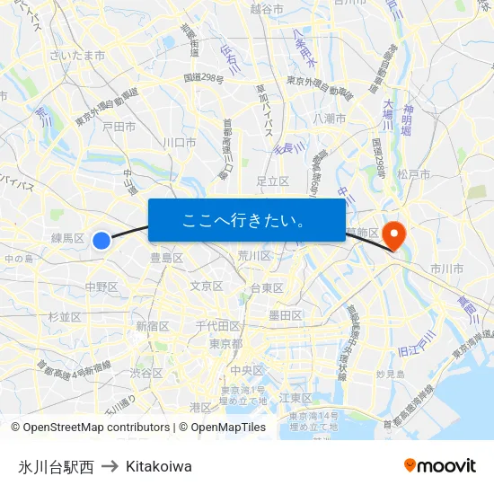 氷川台駅西 to Kitakoiwa map
