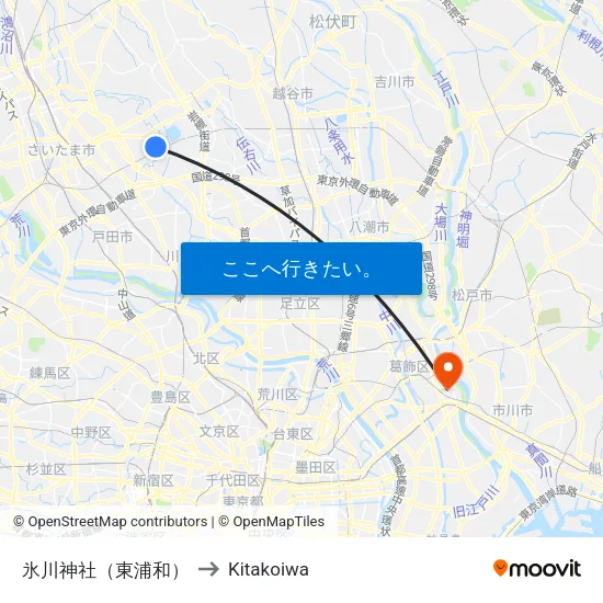 氷川神社（東浦和） to Kitakoiwa map