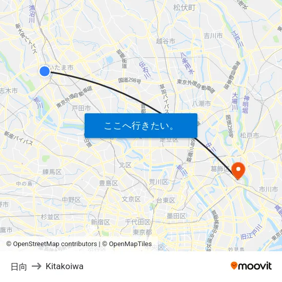 日向 to Kitakoiwa map