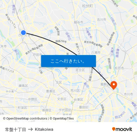 常盤十丁目 to Kitakoiwa map