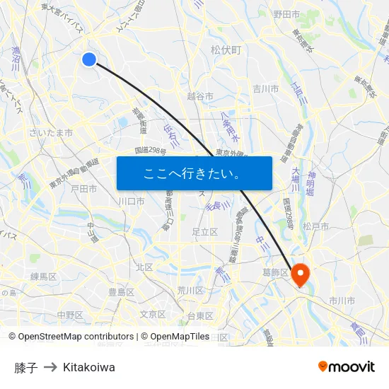 膝子 to Kitakoiwa map