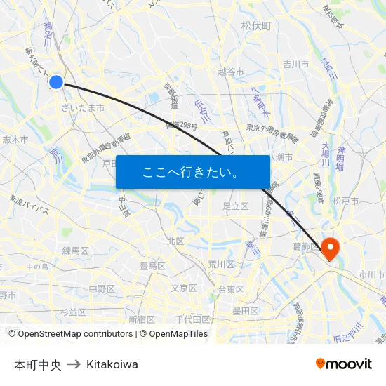 本町中央 to Kitakoiwa map