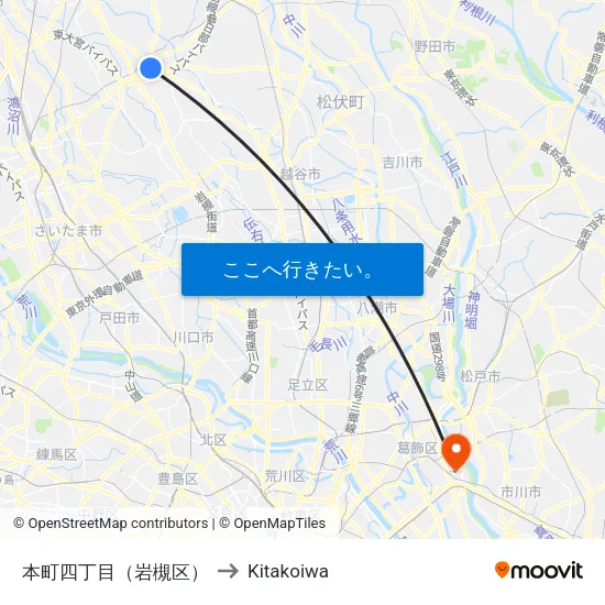本町四丁目（岩槻区） to Kitakoiwa map