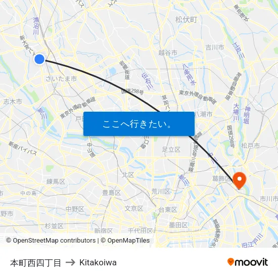 本町西四丁目 to Kitakoiwa map