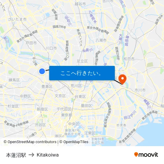 本蓮沼駅 to Kitakoiwa map