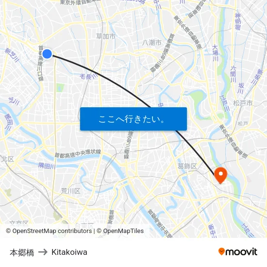 本郷橋 to Kitakoiwa map