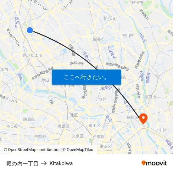 堀の内一丁目 to Kitakoiwa map