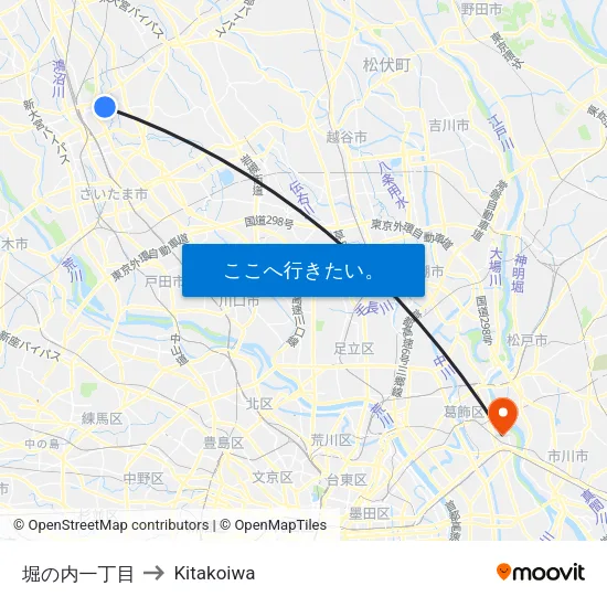 堀の内一丁目 to Kitakoiwa map