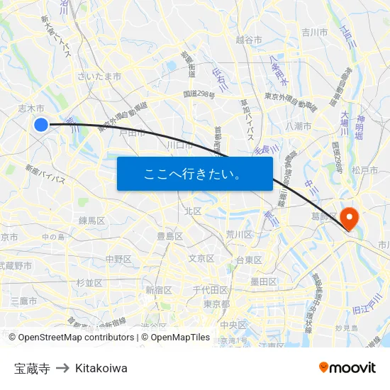 宝蔵寺 to Kitakoiwa map