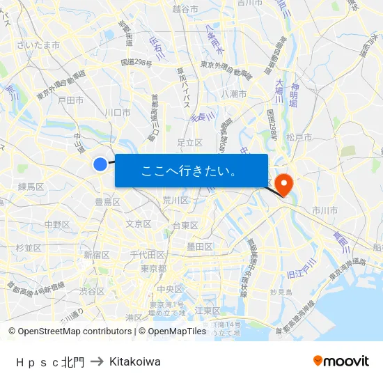 Ｈｐｓｃ北門 to Kitakoiwa map