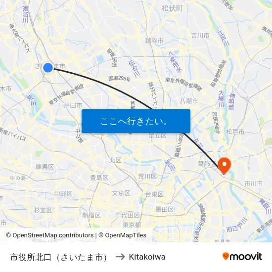市役所北口（さいたま市） to Kitakoiwa map