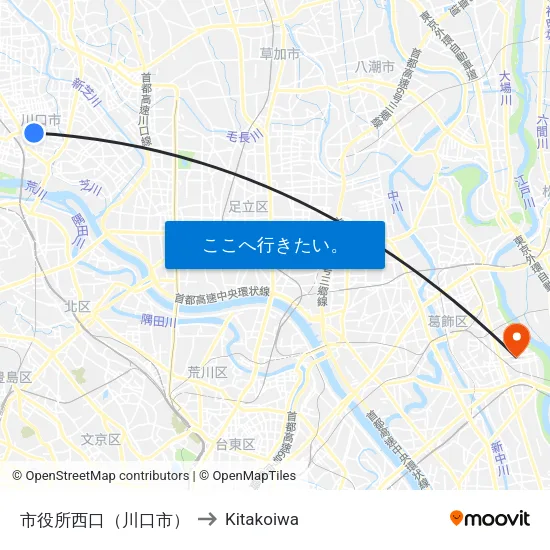 市役所西口（川口市） to Kitakoiwa map