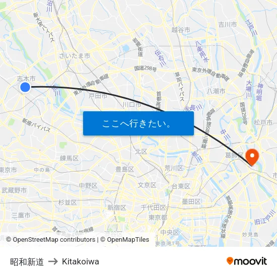 昭和新道 to Kitakoiwa map