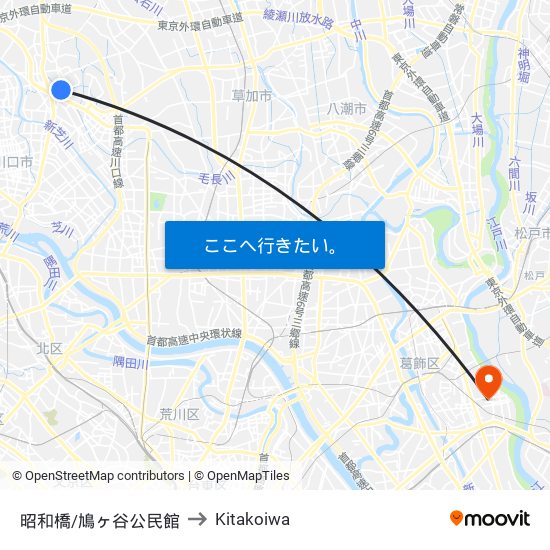 昭和橋/鳩ヶ谷公民館 to Kitakoiwa map
