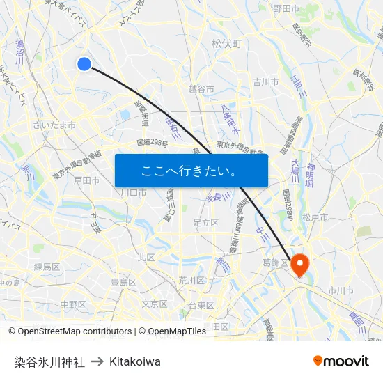 染谷氷川神社 to Kitakoiwa map