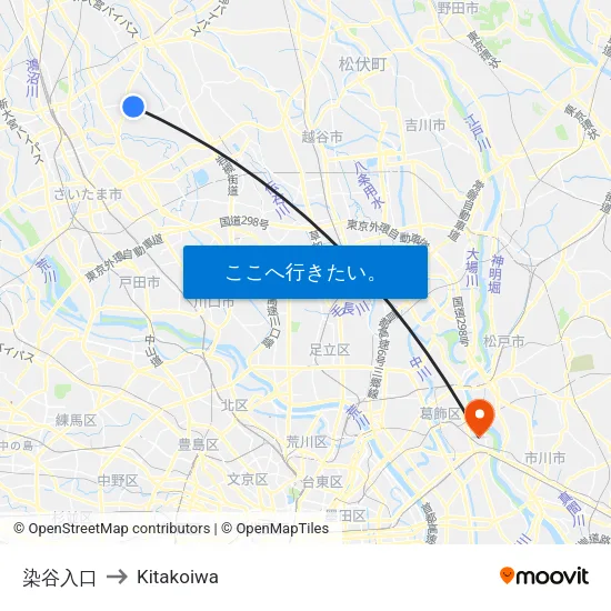 染谷入口 to Kitakoiwa map