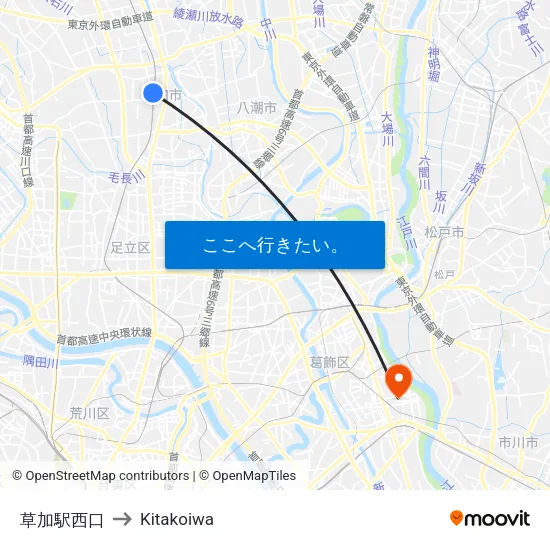 草加駅西口 to Kitakoiwa map