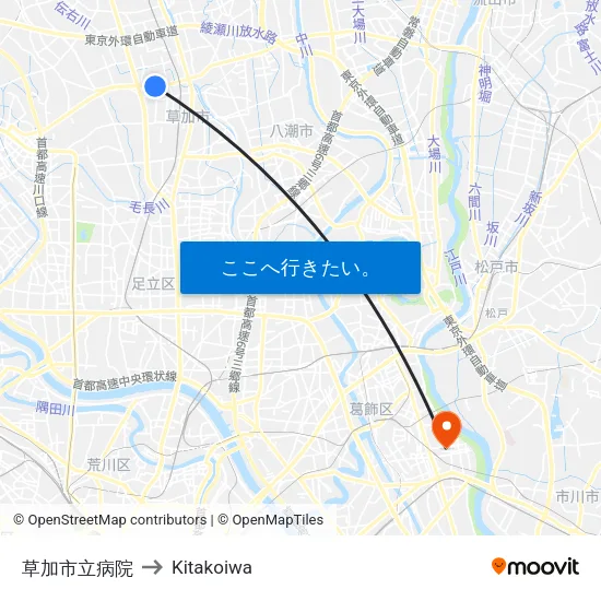 草加市立病院 to Kitakoiwa map