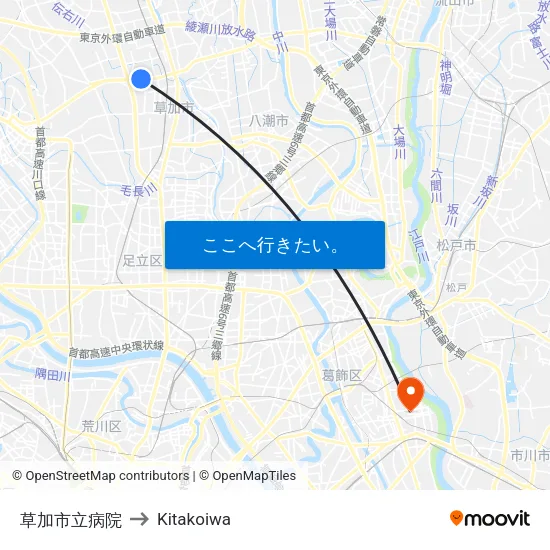 草加市立病院 to Kitakoiwa map