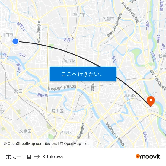 末広一丁目 to Kitakoiwa map