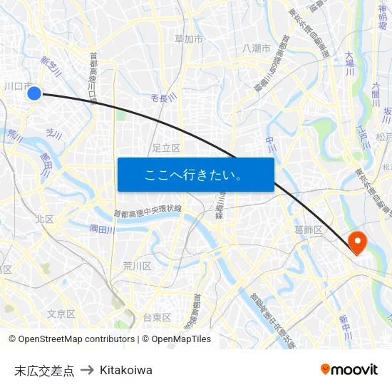 末広交差点 to Kitakoiwa map