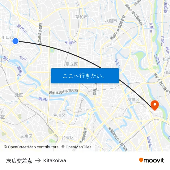 末広交差点 to Kitakoiwa map