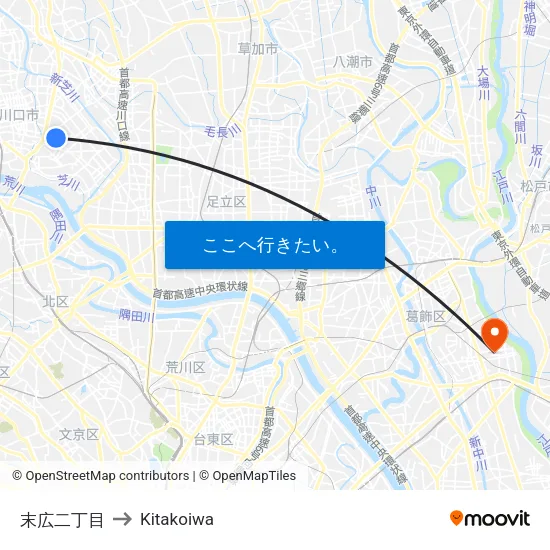 末広二丁目 to Kitakoiwa map
