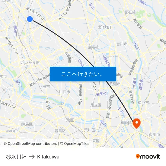 砂氷川社 to Kitakoiwa map