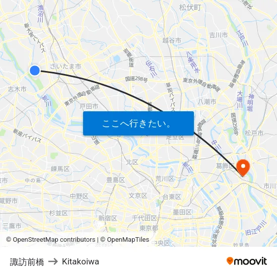 諏訪前橋 to Kitakoiwa map